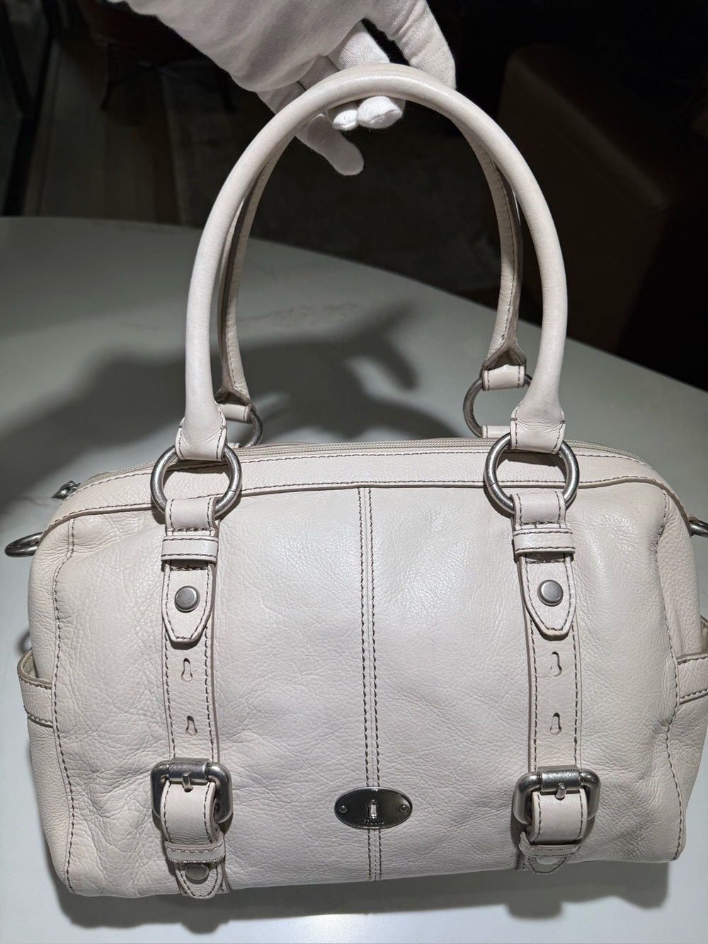 FOSSIL NWOT Leather Crossbody Shoulder Tote Handbag, Cream - Picture 2 of 13